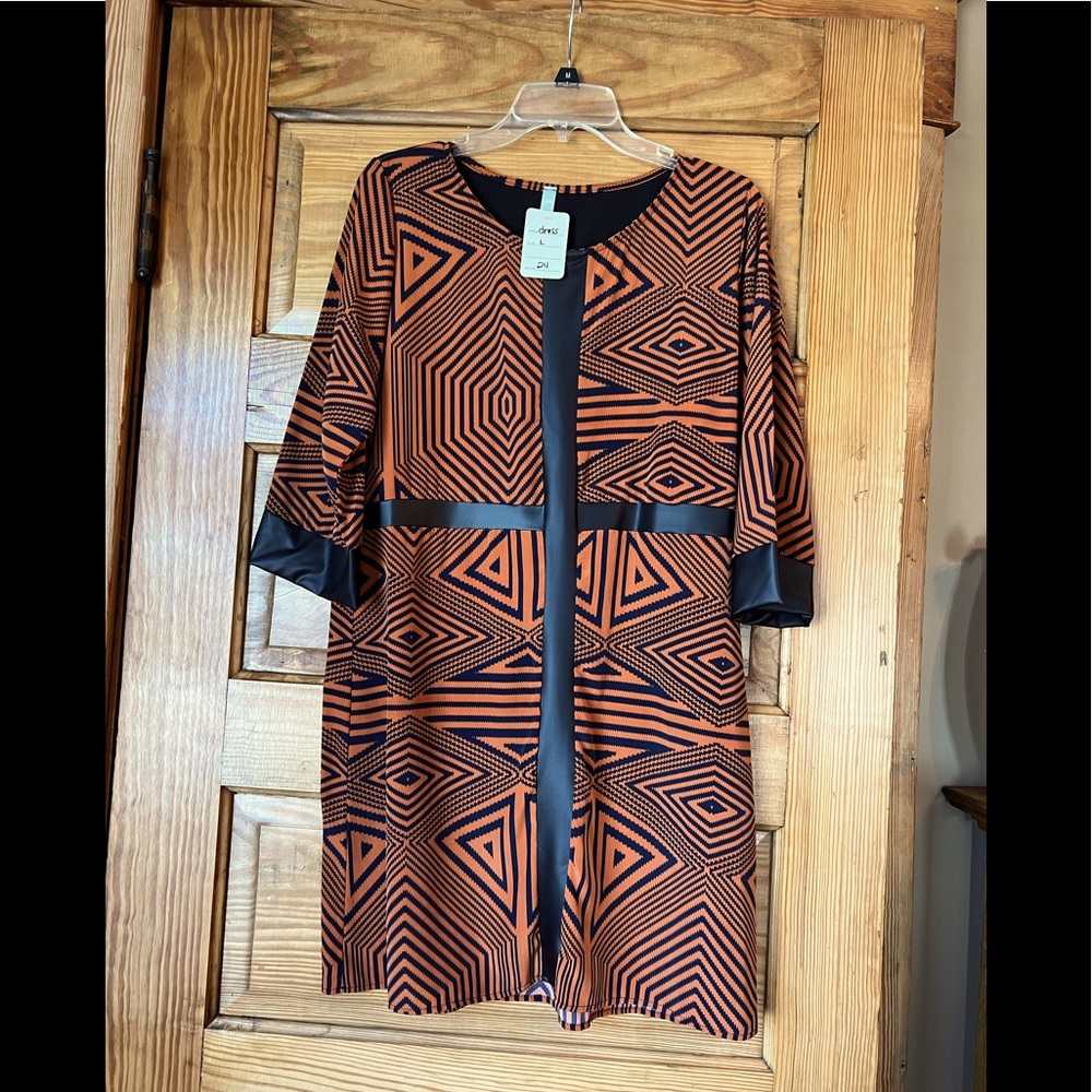 Large faux leather trim dress